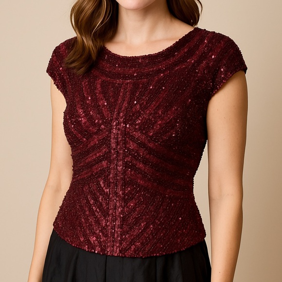 Theia Burgundy Sequin Top - Picture 11 of 11
